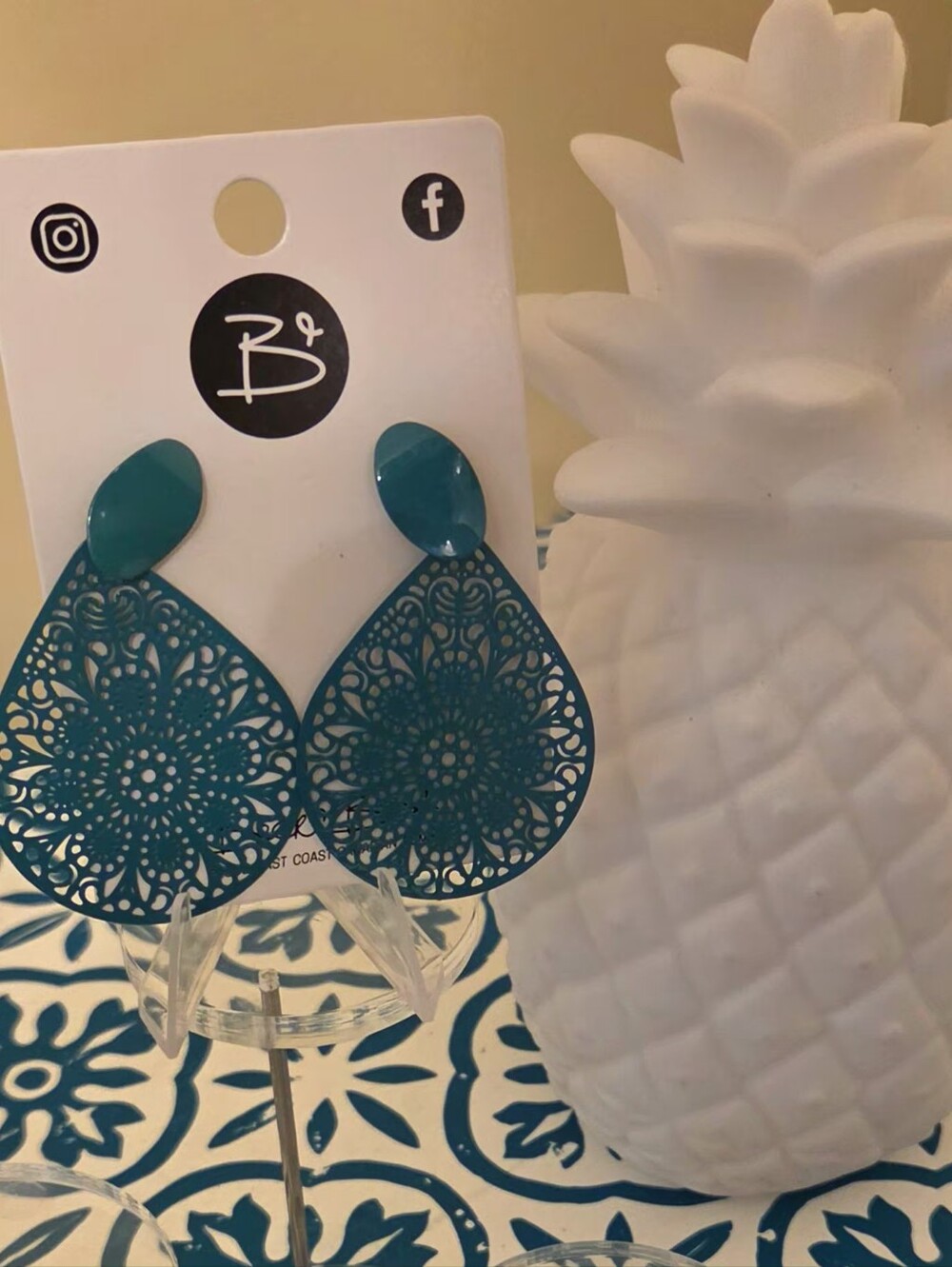 Beck & Boosh Teal Filigree Drop Earrings - Stylish Home Accent Display